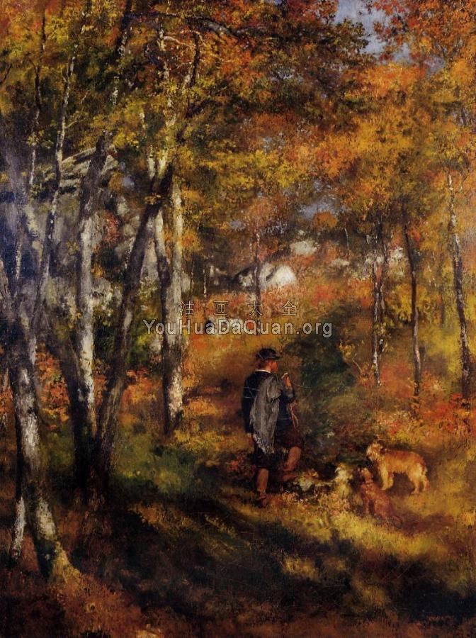 Jules Le Coeur Walking His Dogs in the Forest of Fontaineble - 皮埃尔·奥古斯特·雷诺阿